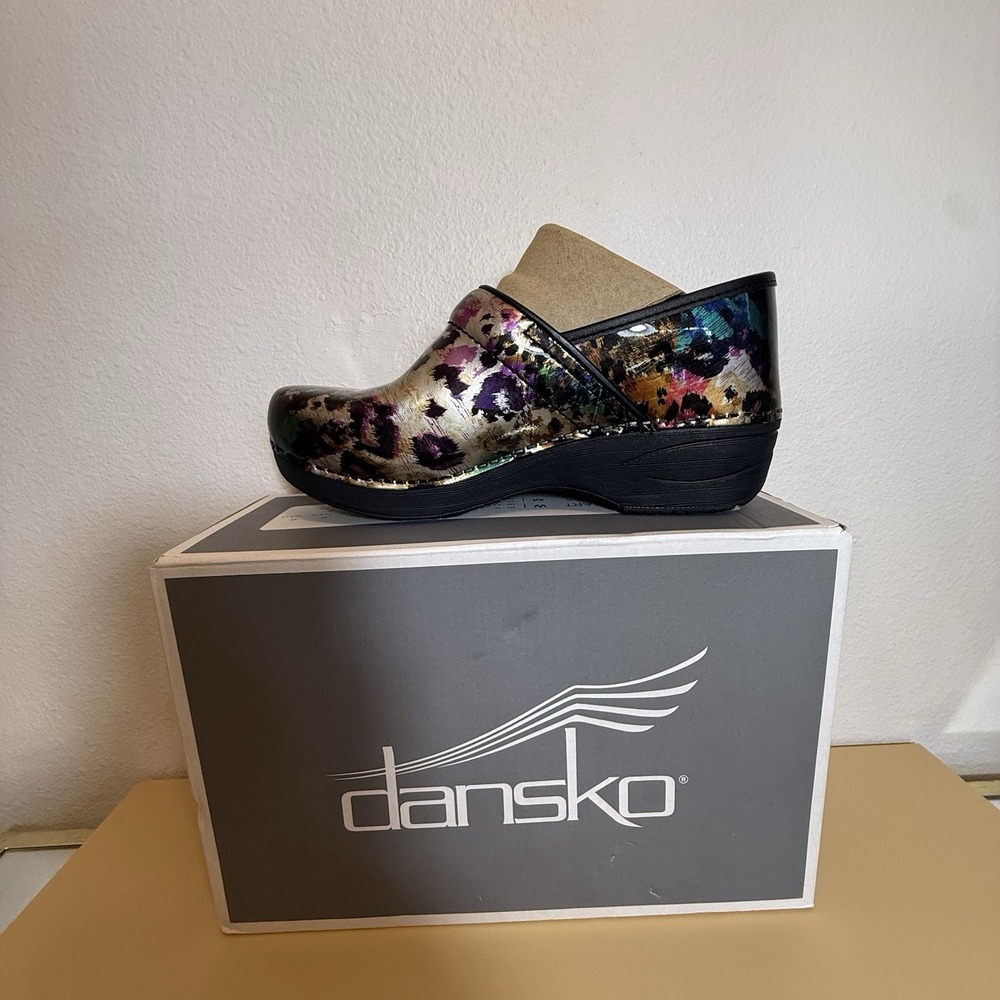 NEW Box Dansko XP 2.0 Clog Multi Color Leopard Swirl Nurse Doctor EU 38 US 7.5/8 - Picture 10 of 16